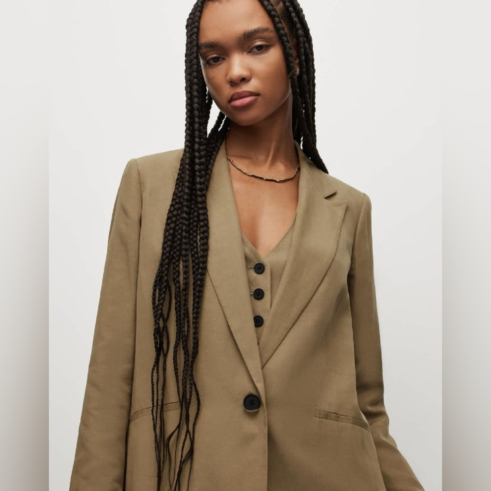 All Saints Yolanda Lyn Linen Blend Blazer Light Khaki Brown